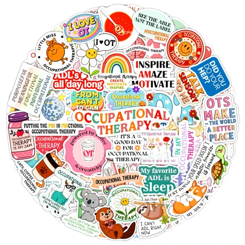 BulbaCraft 100Pcs Funny Occupational Therapy Stickers and Decals for Water Bottle, Laptop- Occupational Therapy Gifts, OT Day Party Decorations and Favors - Physical Therapist Stickers - Gift for Women & Men
