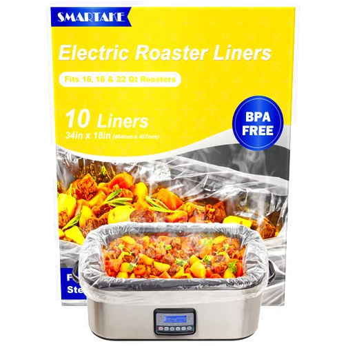 SMARTAKE Electric Roaster Liners, 10 Count Disposable Roaster Liners, Fits 16, 18, 22 Quart Roasters, Roaster Pan Oven Liners Plastic Cooking Bags for Instant Cleanup, 18 x 34 Inch