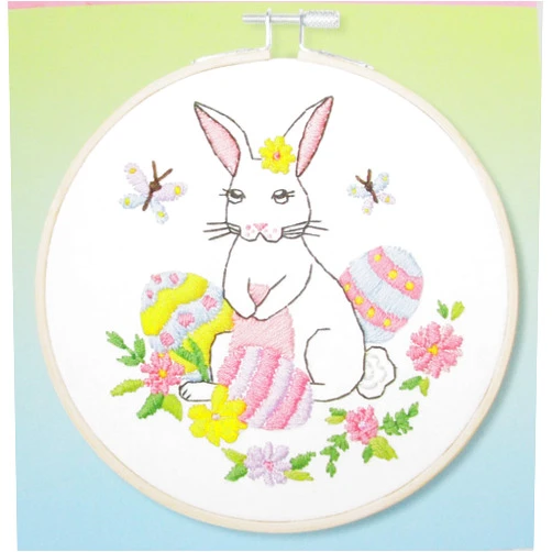 Easter Crafts Easter Bunny Embroidery Kit with Hoop and Floss - Makes One 6 Inch Piece