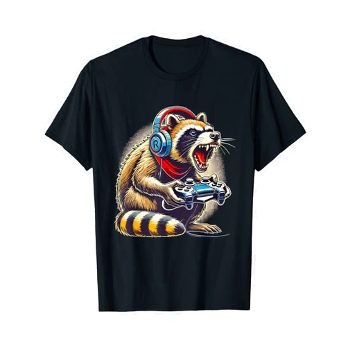 Funny Video Gaming Shirts Boy RobustCreative Raccoon Cool Gamer Gifts for Gamers Men Boys Gaming Apparel T-Shirt
