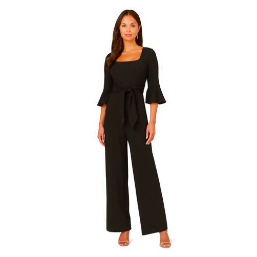 Adrianna Papell Womens Knit Crepe Tie Front Jumpsuit
