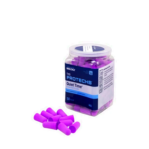Flents Foam Ear Plugs, 50 Pair for Sleeping, Snoring, Loud Noise, Traveling, Concerts, Construction, & Studying, NRR 33, Purple, Made in the USA