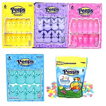 SameDay Shippers Easter Peeps Marshmallow Variety Pack | Perfect for Every Easter Basket and Egg Hunt | 15 CT Yellow Chicks, 15 CT Pink Chicks, 12CT Lavender Bunnies, 12 CT Blue Bunnies, & 10 OZ Easter Peeps Jelly Beans with Assorted Marshmallow Fruit Flavored Candies for Easter Basket Stuffers | Happy Easter.