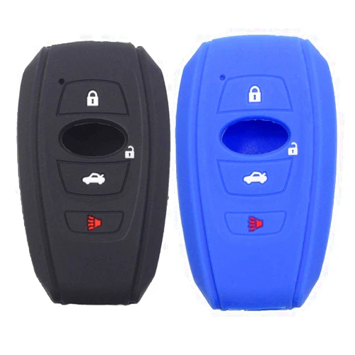 Btopars 2Pcs Silicone 4 Buttons Smart Key Fob Skin Cover Case Protector Keyless Compatible with Subaru Crosstrek STI WRX 2019 2020 2021 Forester Ascent Impreza 2022 Legacy 2023 Outback Black Blue