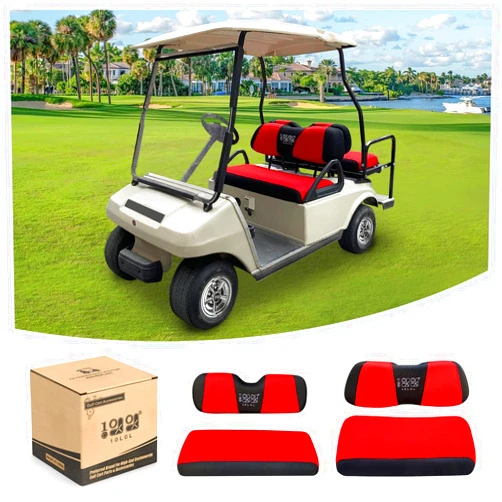 10L0L Golf Cart Front and Rear Seat Cover Set for EZGO TXT RXV 4 Passenger Models Bench Seat Covers Kit Breathable Washable Polyester Mesh Cloth Gray Black Beige Red (S+XS)