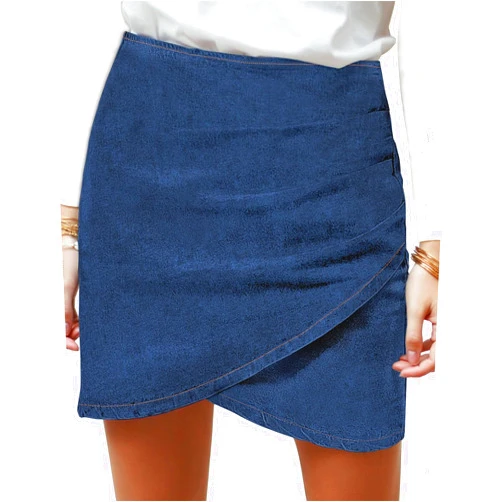 Vetinee Women's Tulip Hem Shirred Washed Casual Bodycon Short Jean Denim Skirt