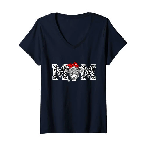 Highland Cow Bandana Farmer Mom Heifer Cow Mom Tee Womens Highland Cow Mom Heifer Cow Mom Farmer Highland Cow Bandana V-Neck T-Shirt