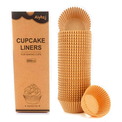 Aiyhsj 600PCS Cupcake Liners, Upgrade Parchment Paper Muffin Liners for Baking, Cupcake Wrapper for Party, Wedding, Standard Size, Natural
