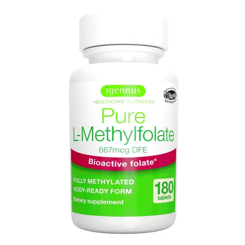 Igennus Healthcare Nutrition Pure Folate 400mcg, Optimized Methylfolate, Clean Label, 180 Small Tablets, Lab Verified, Vegan & Hypoallergenic, Supplement for Men & Women, Pregnancy, Mood, & Heart Health, by Igennus