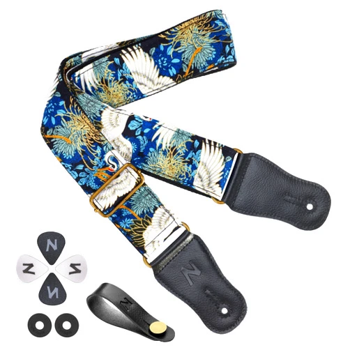 Nefelibata Cotton Guitar Strap for Acoustic Guitar, Ukulele, Headstock Strap Adapter, Guitar Picks and Strap Locks