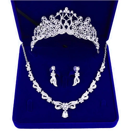 Cathercing Bridal Artificial Crystal Rhinestone Vine Crown Tiara Necklace Earrings Set Shining Headband Hair Accessories for Wedding Pageant Prom Princess Queen Theme Party