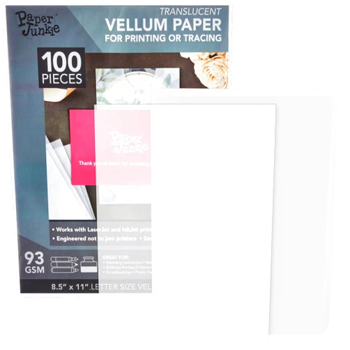 Paper Junkie Translucent and Printable Vellum Paper for Invitation, Sketching & Card Overlays (93gsm/63lb) - 100 Sheets - 8.5 x 11 inch