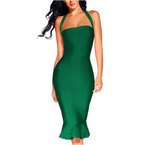 houstil Women's V Neck Halter Fishtail Bandage Bodycon Dress Party