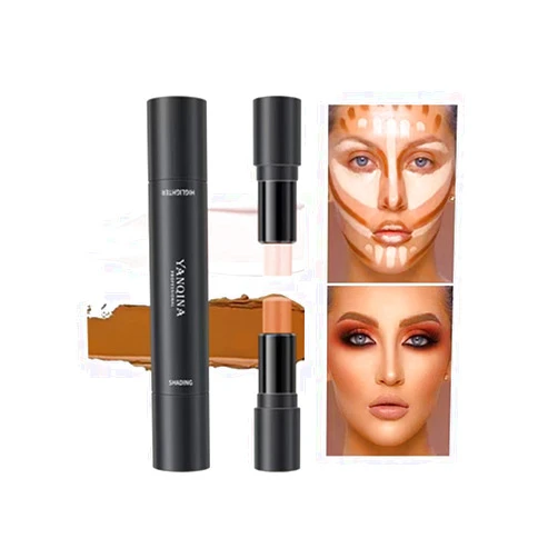 HJOPA 2 in 1 dual-ended highlighter & shadow stick face brightening foundation stick glow stick, Bronze, 0.04 Ounce (Pack of 1)
