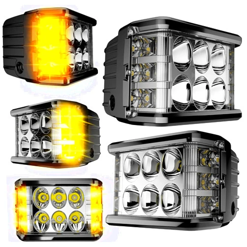 ASLONG 2x 4Inch LED Strobe Pods White DRL Work Lights, Side Shooter LED Work Lights Dual Side Yellow DRL Flasing Strobe LED Cubes Offroad Driving Light with Switch Wiring