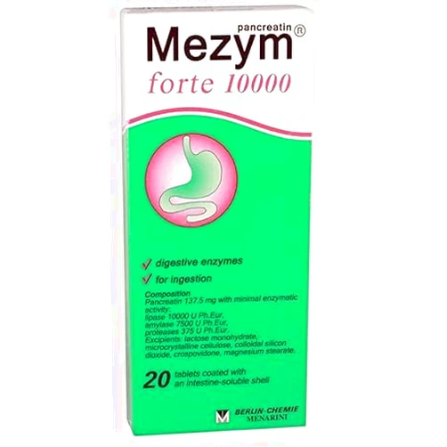 Grace nnvg Mezym Forte 10000, 20 Tablets (Dietary Supplement, Pancreatin Enzymes for Digestion Support)
