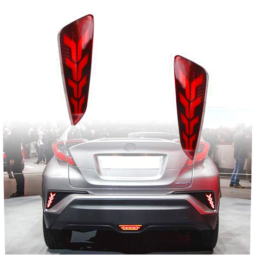 GeeGeeTop Red LED Rear Bumper Reflectors Fog Brake Tail Light Lamps Accessories Fit For 2020 2021 Toyota CHR CH-R,Function as Tail Light And Brake Light (Rear bumper lamps)