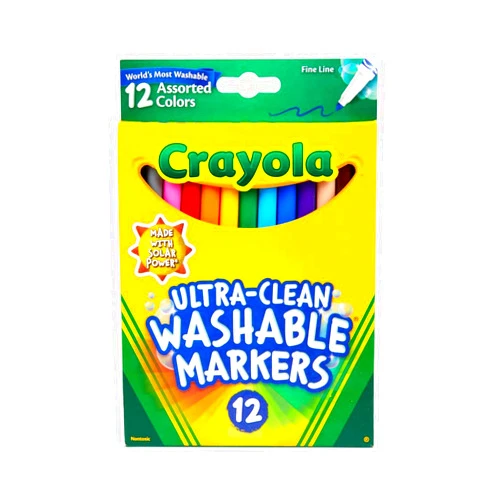 Crayola Ultra Clean Fine Line Markers (12ct), Washable Markers for Kids, Arts & Crafts, Coloring Book Markers, Toddler Gifts