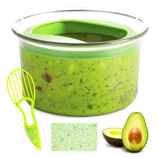 WodGod Guacamole Keeper(1 Pcs), Guacamole Bowls, Avocado Keeper Fresh Guacamole Plastic Kitchen Storage Container with Air Tight Lid, 3-in-1 Avocado Slicer and Cleaning sponge