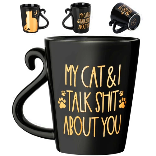 Hendson Cat Coffee Mug for Cat Lovers - Cat Mom Birthday Gifts for Women - Crazy Cat Lady Mug Gift for Mom, Daughter, Sister, Aunt, Wife, Best Friends, Coworkers - My Cat & I Talk About You - 2-sided, 12oz