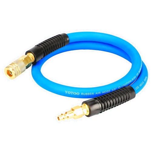 YOTOO Rubber Lead-in Air Hose 3/8-Inch by 3-Feet 300 PSI Heavy Duty, Kink Resistant, All-Weather Flexibility with 1/4-Inch Brass Male Fittings, Bend Restrictors, Blue