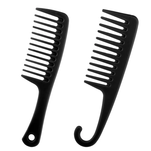 Psyqtsuary 2 Pcs Wide Tooth Comb Shower Comb Detangling Comb Hair Comb and Brush Set, Detangler Comb with Hook, Hair Wide-Tooth Wet and Dry Comb for Curly Hair Wet Dry, Premium Tangle Free Combs, Black