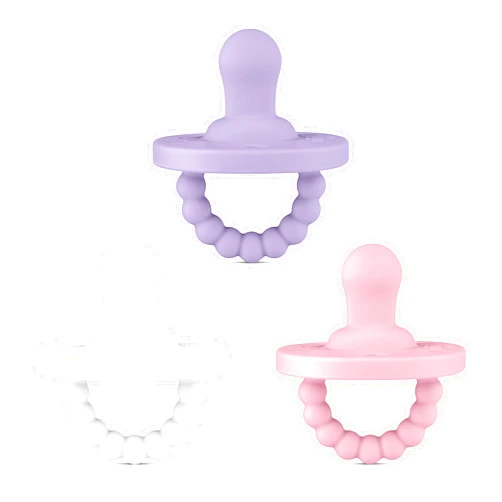 Ryan & Rose Cutie PAT All-in-One Pacifier and Teether Massaging Teething Ring and Hideaway Binky for Growing Babies (Bliss (3 Pack), Flat)
