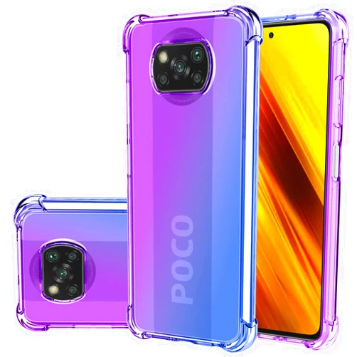 Gufuwo Case for Poco X3 NFC/Poco X3 Pro/Poco X3 Case, M2007J20CG Cute Case Girls Women, Gradient Slim Anti Scratch Soft TPU Phone Cover Shockproof Protective Case for Xiaomi Poco X3 NFC (Purple/Blue)