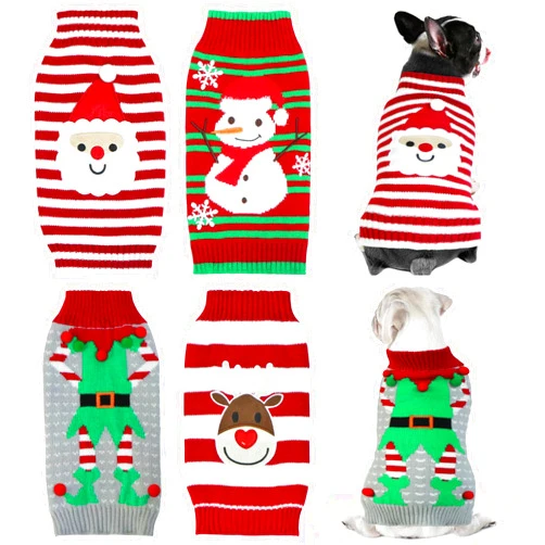 GOYOSWA 4 Pack Dog Christmas Sweater, GOYOSWA Dog Christmas Outfit Dog Holiday Sweater Santa Snowman Reindeer Elf Knitted Sweaters for Small Medium Large Dogs Pets (Large)