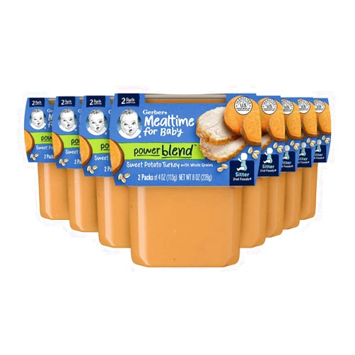 Gerber Baby Food 2nd Foods, Dinner, Sweet Potato & Turkey Puree, 4 Ounce Tubs, 2-Pack (Pack of 8)