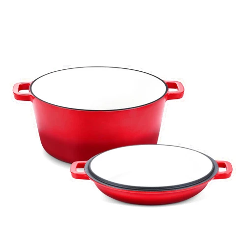 TeamFar 2-In-1 Enameled Cast Iron Dutch Oven, 5 Quart Dutch Oven Pot Cookware with Skillet Lid for Bread Baking Braising Stewing Roasting, Heavy-Duty & Nonstick, Oven Safe & Fit for Induction (Red)