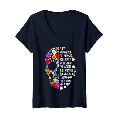 WeTheFounders Womens They Whispered To Her Skull Flower V-Neck T-Shirt