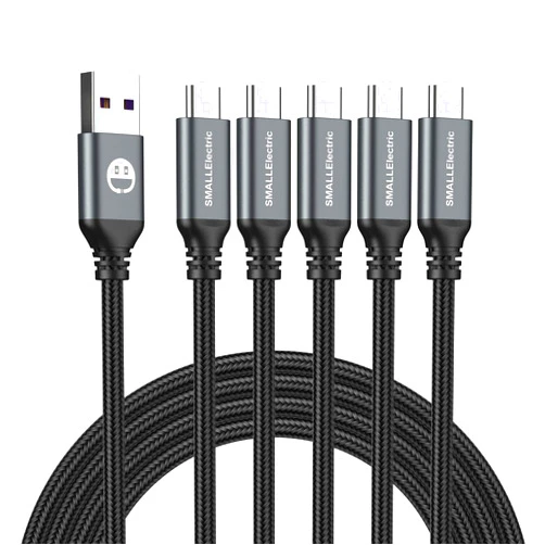 SMALLElectric USB Type-C to A Cable 5pack 6ft Braided Fast Charging 3A Quick Charger Cord, 6 Foot Compatible iPhone 16/15,Samsung Galaxy S10 S9 S8 Plus, Note 10 9 8, LG V50 V40 G8 G7(Grey)
