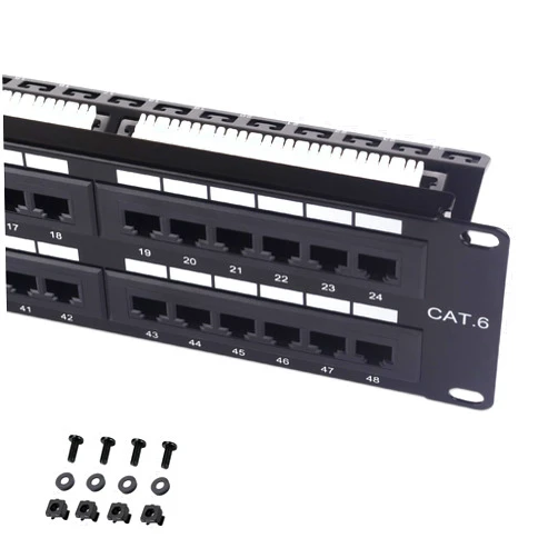 Cable Matters [UL Listed] Cable Matters Rackmount or Wall Mount 2U 48 Port Network Patch Panel with Support Bar, 19-inch Cat6 Patch Panel for Gigabit Ethernet, 110 or Krone Impact Tools Compatible