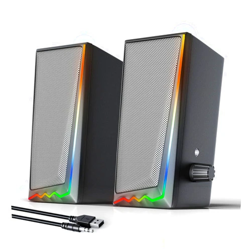 Uakinat Computer Speakers with 3.5 mm Aux,Desktop Speakers with Various Colorful RGB Lights,Gaming Speakers with Volume Control,Computer Speakers for PC/Desktop Monitor/Laptop/Tablet Phone