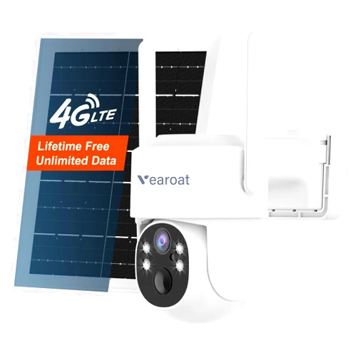 Vearoat 4G LTE Cellular Security Camera Upgraded, Lifetime Free Unlimited Data, Built-in VSIM Card, 360° Live View, AI PIR Motion Sensor Detection, Solar Powered Wireless Outdoor