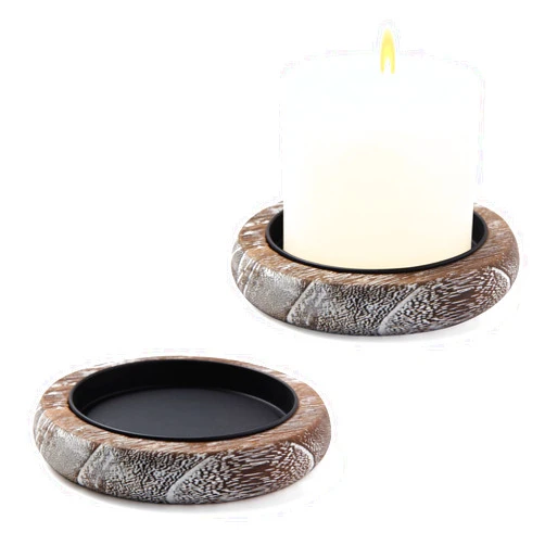 Hatway Wood Candle Holder Farmhouse Decor Wooden Pillar Candles Tray for Table Centerpiece Small Decorative Tray Riser Round Wooden Plate Pedestal Stand for Coffee Table for Christmas Decor-Bai-2