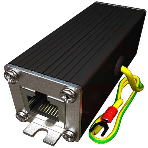 Tupavco Ethernet Surge Protector Gigabit PoE++ (154W/3.2A) Mounting Flange (Gas Discharge Tube) Metal Shielded RJ45 Lightning suppressor - LAN Network CAT5/CAT6 Thunder Arrestor - GbE 1000 Mbps TP302
