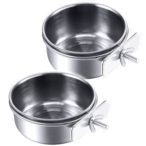 PINVNBY Parrot Feeding Cups Birds Food Dish Stainless Steel Parrot Feeders Water Cage Bowls with Clamp Holder for Cockatiel Conure Budgies Parakeet Parrot Macaw Small Animal Chinchilla Pack of 2