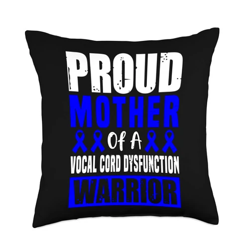 Vocal Cord Dysfunction Awareness Products (Lwaka) VCD Awareness Blue Ribbon Mom Proud Mother Support Quote Throw Pillow