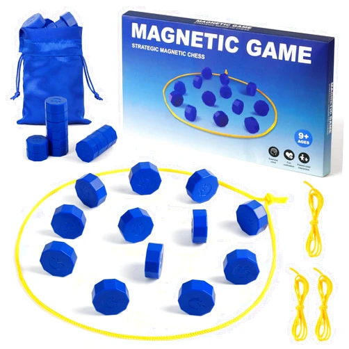 Faigcoy Magnetic Chess Game with 24 Full-Size Stones, Magnet Game with 3 String & Portable Storage Bag, Strategy Board Game for Family Game Night, Indoor Outdoor Use for Kids Adults