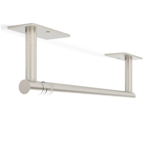 Ruacq Paper Towel Holder Under Cabinet Stainless Steel Double Post Pivoting Square Base Paper Towel Holder for Kitchen Self-Adhesive or Drill mounting (Silver, Large Roll)