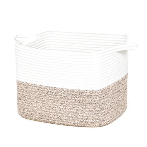 ZLG Cotton Rope Woven Basket with Handle, Storage Organizer for Living Room and Bathroom, 13.5 x 11 x 9.5 Inches, Brown