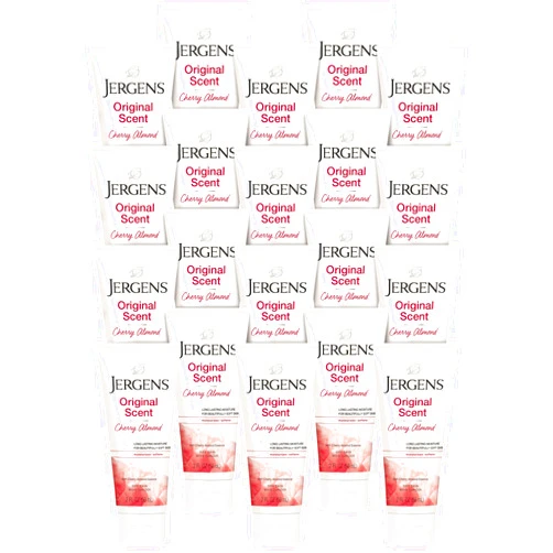 Jergens Original Scent Dry Skin Body Lotion, Hand and Body Moisturizer, Cherry Almond Essence, Dermatologist Tested, 2 Oz, Pack of 20