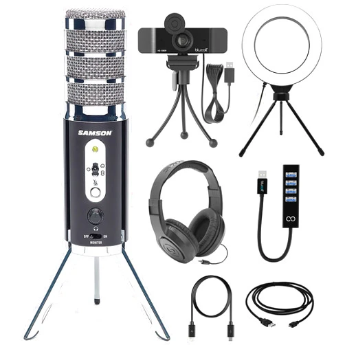 Samson Satellite USB/iOS Broadcast Microphone for Recording, Podcasting, and Streaming (SASAT) Bundle with Blucoil 6