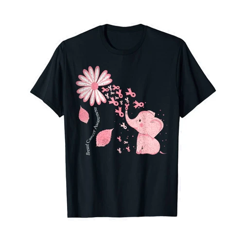 Breast Cancer Awareness Warrior Daisy Flower Pink Elephant Breast Cancer Awareness T-Shirt
