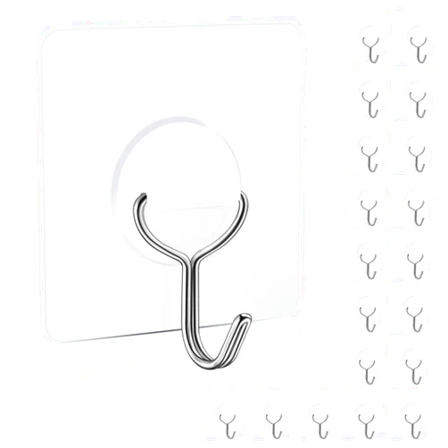 YSJNUS Adhesive Hooks Wall Hooks for Hanging Heavy Duty 22lb(Max), Waterproof and Rustproof Transparent Self Adhesive Hooks for Bathroom Kitchen Outdoor and Home Improvement -20 Pack