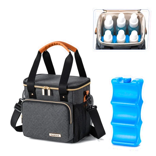 BABEYER Breastmilk Cooler Bag with Ice Pack Fits 6 Baby Bottles up to 9 Ounce, Breast Milk Pump Cooler Bag for Nursing Mom Daycare, Work, Travel-Dark Grey