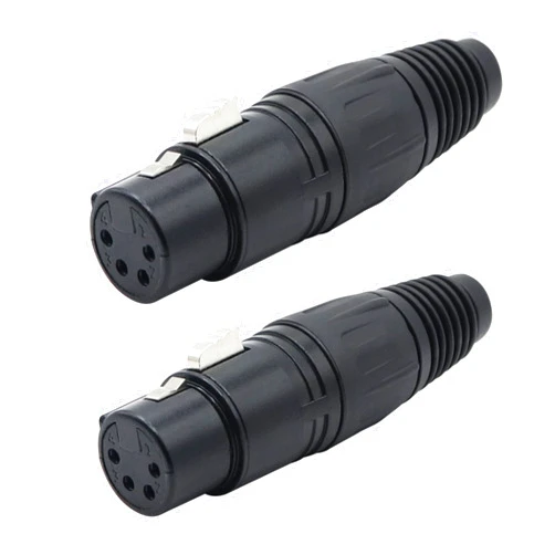 Kallaudo 4-Pin XLR Cable Connector XLR 4 Pin Female Plug Connector Mic Microphone Cable Plug Connector Audio Socket, Black, 2 Pack