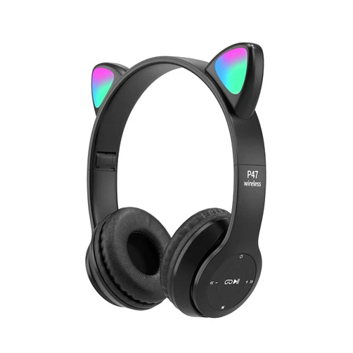 Yuhoo Kids Headphones, Cat Ear LED Light Up Bluetooth 5.0 Foldable Wireless Gaming Headset for Kids Adult, Comfortable Built-in Mic Noise Cancelling Over Ear Headphones(Black)